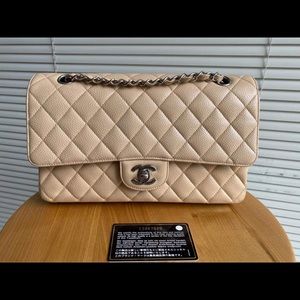 SOLD Chanel beige clair caviar medium flap SHW